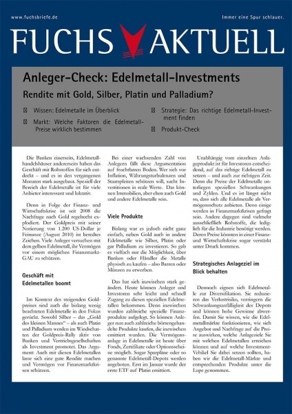Anleger-Check Edelmetall-Investments