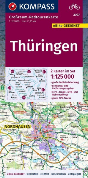 KOMPASS Großraum-Radtourenkarte 3707 Thüringen 1:125.000