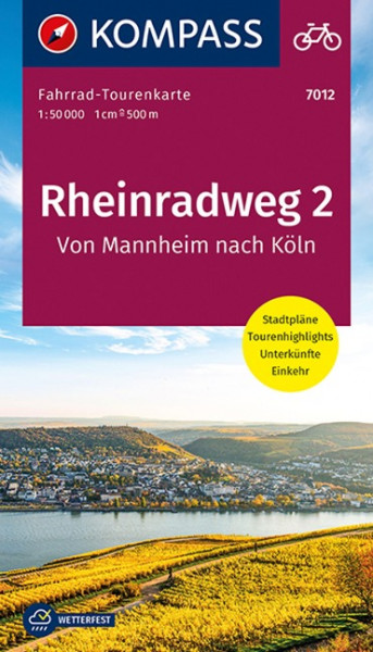 KOMPASS Fahrrad-Tourenkarte Rheinradweg 2, Von Mannheim nach Köln, 1:50000