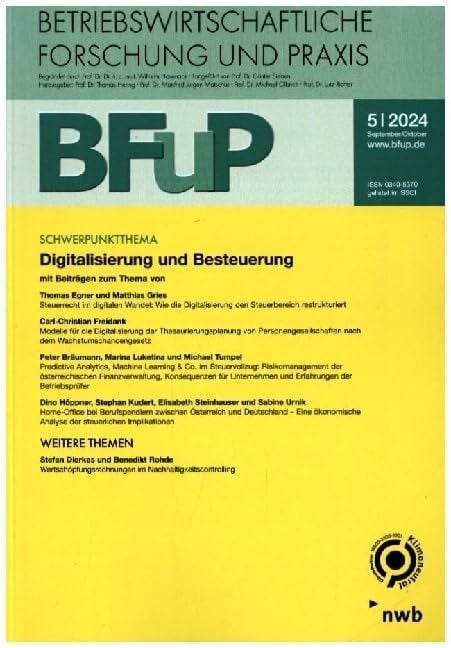 Digitalisierung und Besteuerung: BFuP 5/2024 Digitalisierung und Besteuerung: BFuP 5/2024