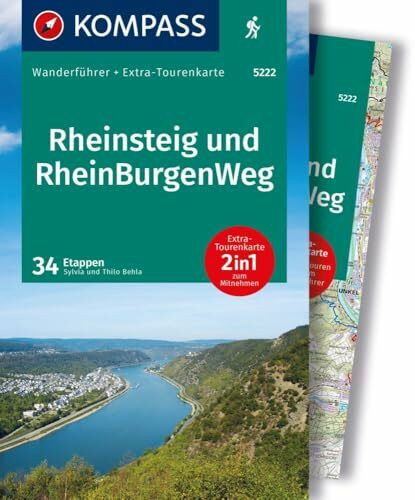 KOMPASS Wanderführer Rheinsteig RheinBurgenWeg, 34 Etappen mit Extra-Tourenkarte: GPS-Daten zum Download