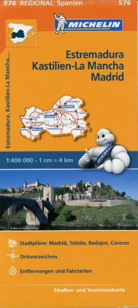 Michelin Regionalkarte Estremadura (Extremadura), Kastilien-La Mancha, Madrid 1 : 400 000