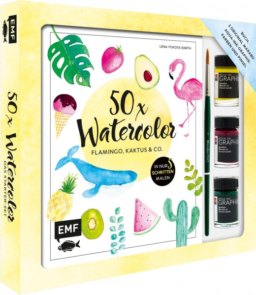 50 x Watercolor - Flamingo, Kaktus & Co. - Das Starter-Set - Die beliebtesten Aquarellmotive in nur