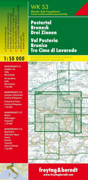 WK S3, Pustertal - Bruneck - Drei Zinnen, Wanderkarte 1:50.000: Freizeitinformationen, Top Wander- & Weitwanderwege, Top Mountainbike- 6 Radtouren. ... (freytag & berndt Wander-Rad-Freizeitkarten)