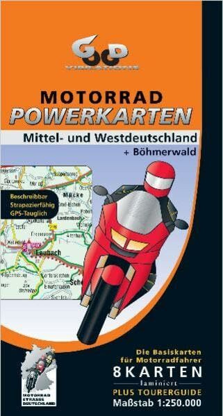 Motorrad Powerkarten. Mittel- und Westdeutschland plus Böhmerwald, 8 Blätter laminiert