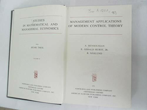 Management Applications of Modern Control Theory (Study in Mathematics & Managerial Economics)