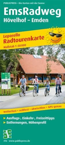 EmsRadweg, Hövelhof - Emden: Leporello Radtourenkarte mit Ausflugszielen, Einkehr- & Freizeittipps, wetterfest, reissfest, abwischbar, GPS-genau. 1:50000 (Leporello Radtourenkarte: LEP-RK)