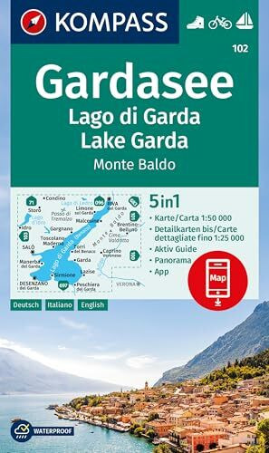 KOMPASS Wanderkarte 102 Gardasee, Lago di Garda, Lake Garda, Monte Baldo 1:50.000: 5in1 Wanderkarte mit Panorama, Aktiv Guide und Detailkarten ... in der KOMPASS-App. Fahrradfahren. Segeln.