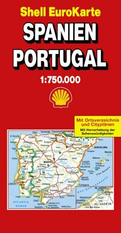 Shell EuroKarte, Spanien, Portugal: Mit Ortsverz. u. Citypln. sowie Hervorhebung d. Sehenswürdigkeiten