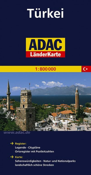 ADAC Länderkarte Türkei 1:800.000: Register: Legende, Citypläne, Ortsregister mit Postleitzahlen. Karte: Sehenswürdigkeiten, Natur- und Nationalparks, ... schöne Strecken (ADAC LänderKarten)