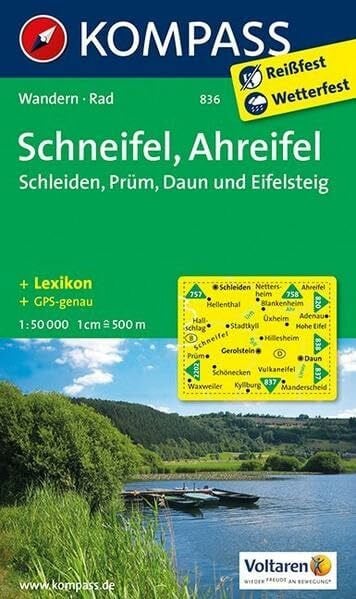 Schneifel - Ahreifel - Schleiden - Prüm - Daun - Eifelsteig: Wanderkarte mit KOMPASS-Lexikon und Radwegen. GPS-genau. 1:50000 (KOMPASS Wanderkarte, Band 836)