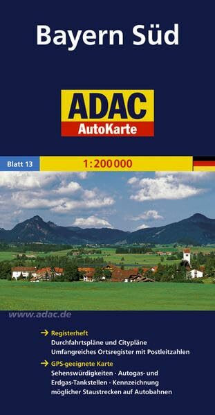 ADAC AutoKarte Deutschland, Bayern Süd 1:200.000: Registerheft: Zufahrtskarten und Citypläne, Umfangreiches Ortsregister mit Postleitzahlen. GPS ... (ADAC AutoKarten Deutschland 1:200 000)