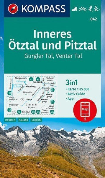 KOMPASS Wanderkarte Inneres Ötztal und Pitztal, Gurgler Tal, Venter Tal 1:25 000 LZ 2022 bis 2026