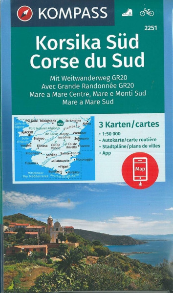 KOMPASS Wanderkarten-Set 2251 Korsika Süd, Corse du Sud, Weitwanderweg GR20 (3 Karten) 1:50.000: inklusive Karte zur offline Verwendung in der KOMPASS-App. Fahrradfahren.
