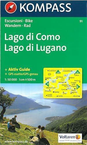 Kompass Karten, Lago di Como, Lago di Lugano: Wanderkarte mit Aktiv Guide dt. /ital. und Radrouten. GPS-genau. 1:50000 (KOMPASS Wanderkarte, Band 91)