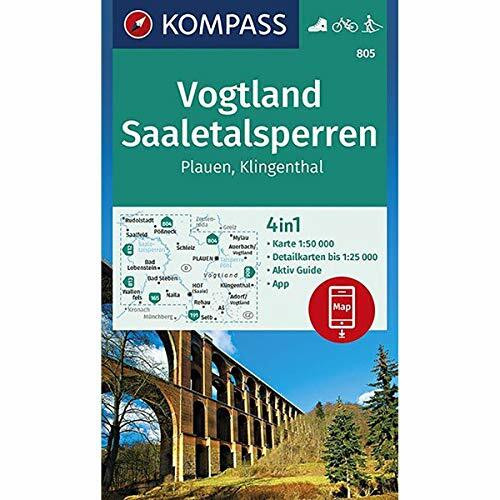 Kompass Wanderkarte Vogtland, Saaletalsperren, Plauen, Klingenthal, 4in1 Wanderkarte 1, 50000 M...