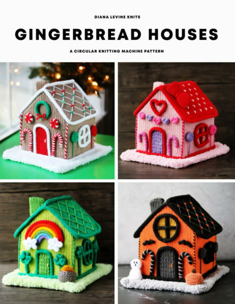 Gingerbread Houses: A Circular Knitting Machine Pattern (4 Styles: Christmas, Valentine's Day, St. Patrick's Day, and Halloween)