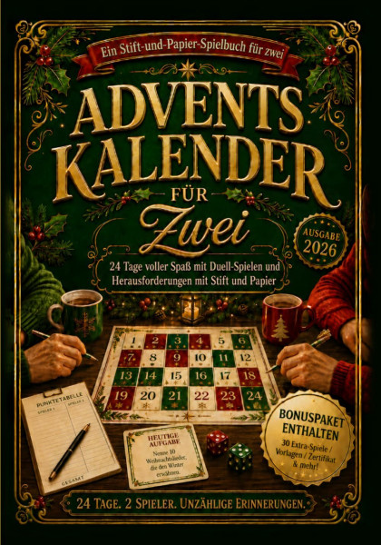 Adventskalender für zwei: 24 Tage voller Spaß mit Duell-Spielen und Herausforderungen mit Stift und Papier (Die Weihnachts-Countdown-Reihe)
