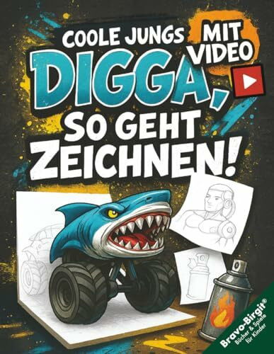 Digga, so geht Zeichnen lernen | Zeichenbuch für Teenager-Jungs ab 12 Jahren: Coole Motive mit Zeichenvideos, einfacher Schritt für Schritt Anleitung & Kreativchallenges