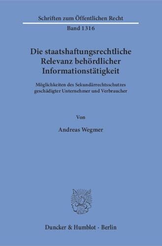 Die staatshaftungsrechtliche Relevanz behördlicher Informationstätigkeit.: Möglichkeiten des Sekundärrechtsschutzes geschädigter Unternehmer und Verbraucher.... Die staatshaftungsrechtliche Relevanz behördlicher Informationstätigkeit.: Möglichkeiten des Sekundärrechtsschutzes geschädigter Unternehmer und Verbraucher. (Schriften zum Öffentlichen Recht)