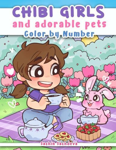 Chibi Girls and Adorable Pets: Color by Number Coloring Book for Kids, Teens and Adults featuring Kawaii Japanese Manga Anime characters and cute animals (Chibi Coloring World)