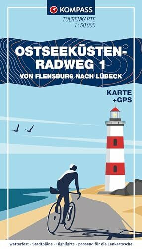 KOMPASS Fahrrad-Tourenkarte Ostseeküstenradweg 1, von Flensburg nach Lübeck 1:50.000: GPX-Datei zum Download, Leporello Karte, reiß- und wetterfest