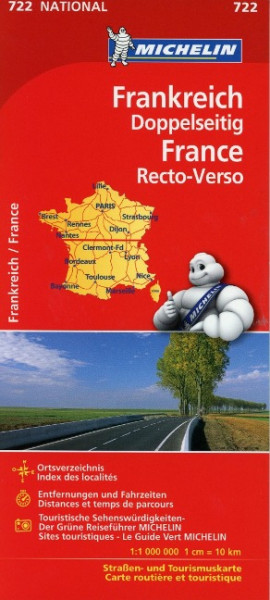 Frankreich 1 : 1 000 000 doppelseitig Nationalkarte