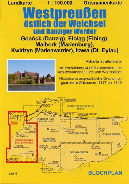 Landkarte Westpreußen östlich der Weichsel und Danziger Werder 1:100.000