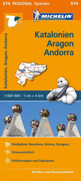 Michelin Katalonien, Aragon, Andorra. Straßen- und Tourismuskarte 1:400.000