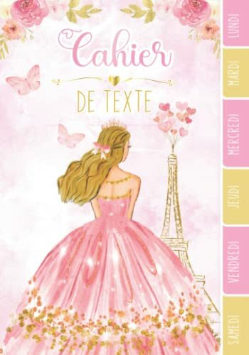 CAHIER DE TEXTE: Girly Princesse Fille étoiles magiques fleurs aquarelle couronne avec coloriages pour primaire cp ce1 ce2 cm1 cm2 collège.