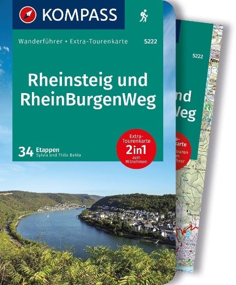 KOMPASS Wanderführer Rheinsteig RheinBurgenWeg, 34 Etappen mit Extra-Tourenkarte