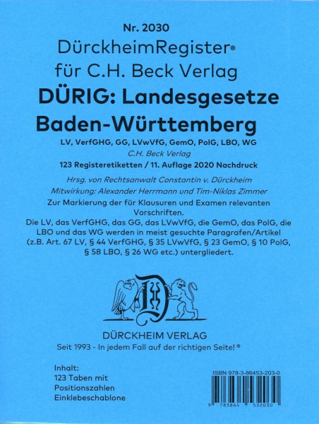 Dürckheim-Register Nr. 2030 / Dürig / Baden-Württemberg