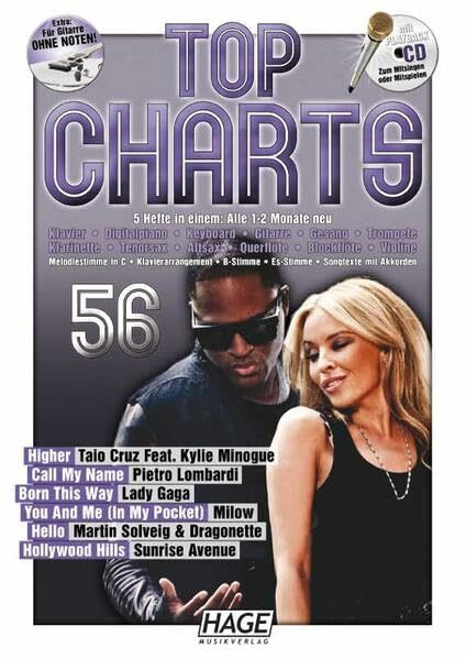 Top Charts 56 mit CD: Die Hit-Serie mit den aktuellen Chart-Stürmern aus Rock und Pop: 5 Hefte in einem: Melodiestimme in C (Keyboard, Gesang, Flöte, ... Playback zum Mitsingen oder Mitspielen