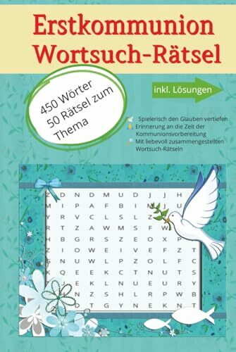 Geschenk zur Kommunion, Rätselbuch f. Kinder ab 9 Jahre, Mitmachbuch, entspannen, Buchgeschenk für Mädchen, Jungen, von Paten, Tante, Onkel, Freunden, ... Wörter suchen, Hardcover, 100+ Seiten