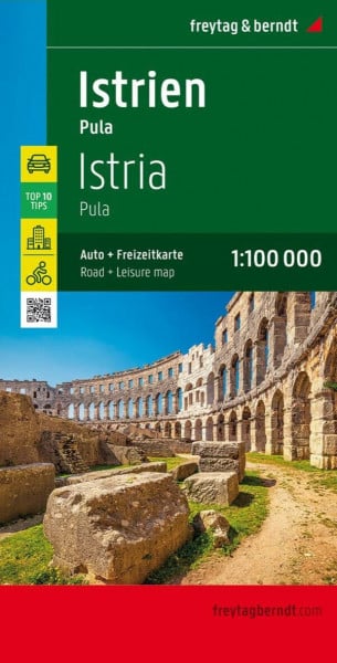 Istrien - Pula, Autokarte 1:100.000, Top 10 Tips: Top 10 Tips Sehenswürdigkeiten, Citypläne, Radrouten