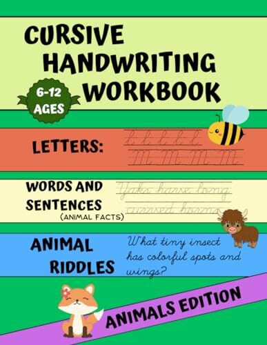 Cursive handwriting workbook for kids - ANIMALS Edition: How to write in cursive for kids. Calligraphy practice workbook.