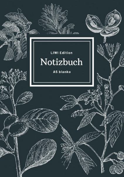 Notizbuch schön gestaltet mit Leseband - A5 Hardcover blanko - 100 Seiten 90g/m² - floral dunkelgrau - FSC Papier