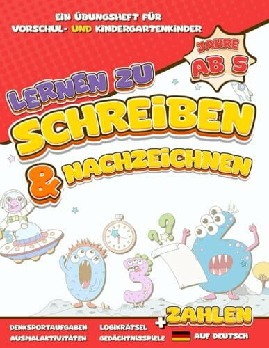Kindergarten Arbeitsbuch für Vorschulkinder ab 5 Jahre: Zahlen Schreiben Lernen, Konzentration und Feinmotorik fördern, Logik Rätselspaß, Malen und ... für Kinder: 1 bis 20 Zahlen und Sonderzeichen