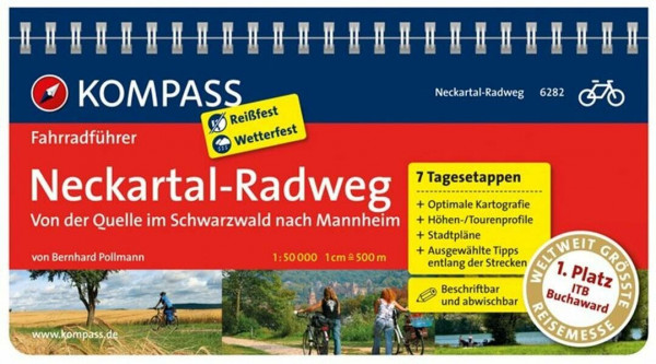 KOMPASS Fahrradführer Neckartal-Radweg, von der Quelle im Schwarzwald nach Mannheim: mit Routenkarten im optimalen Maßstab.