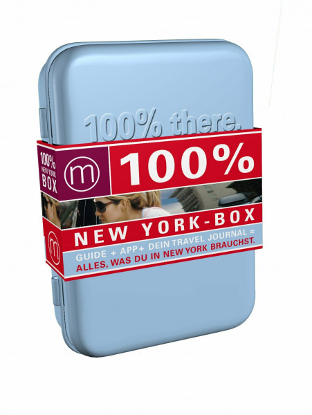 100% New York-Box: Enthält 100% Cityguide New York inkl. App, 100% Travel Journal, 3 New York Postkarten. Verpackt in stylischer Blechbox.