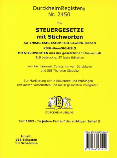 DürckheimRegister® 2450 STEUERGESETZE mit Stichworten (2024)