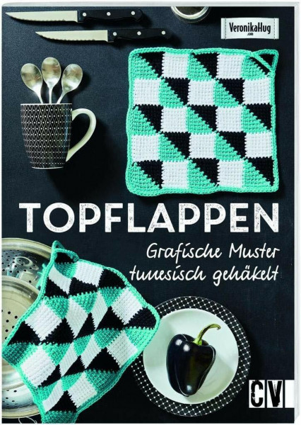 Topflappen: Grafische Muster tunesisch gehäkelt