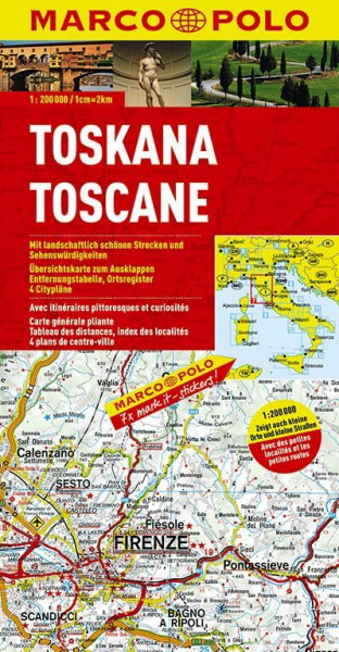 MARCO POLO Karte Toskana 1:200.000: Mit landschaftlich schönen Strecken und Sehenswürdigkeiten. Übersichtskarte zum Ausklappen, Entfernungstabelle, ... 4 Citypläne (MARCO POLO Karten 1:200.000)