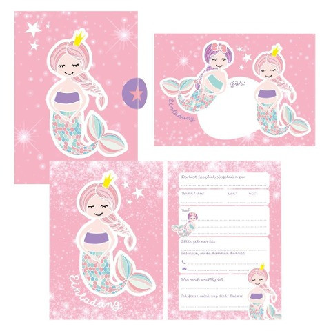 12 Glitzer Einladungskarten Meerjungfrau zum Geburtstag für Mädchen inkl. Umschläge | rosa glitzernde Geburtstagseinladungen für Kinder |