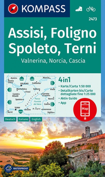 KOMPASS Wanderkarte Assisi, Foligno, Spoleto, Terni, Valnerina, Norcia, Cascia 1:50 000