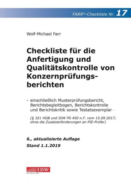 Checkliste 17 für die Anfertigung und Qualitätskontrolle von Konzernprüfungsberichten