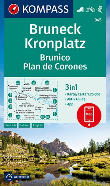 KOMPASS Wanderkarte Bruneck, Kronplatz Brunico Plan de Corones 1:25 000