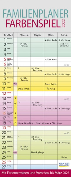 Familienplaner Farbenspiel 2022