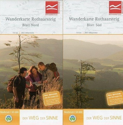 Wanderkarte Rothaarsteig Süd / Nord. 1 : 50 000