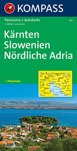 Kompass Panorama-Karten, Kärnten, Slowenien, Nördliche Adria (Nr.352): Autokarte mit Panorama. 1:650000